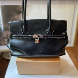 Black Prada purse locket detail w/magnetic clasps